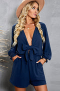 Tied Flounce Sleeve Plunge Romper | Dress In Beauty