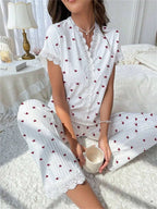 Ribbed Cherry Print Pajama Set - View 10 | WEUXS