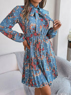 Vintage Pink Floral Pleated Dress - WEUXS
