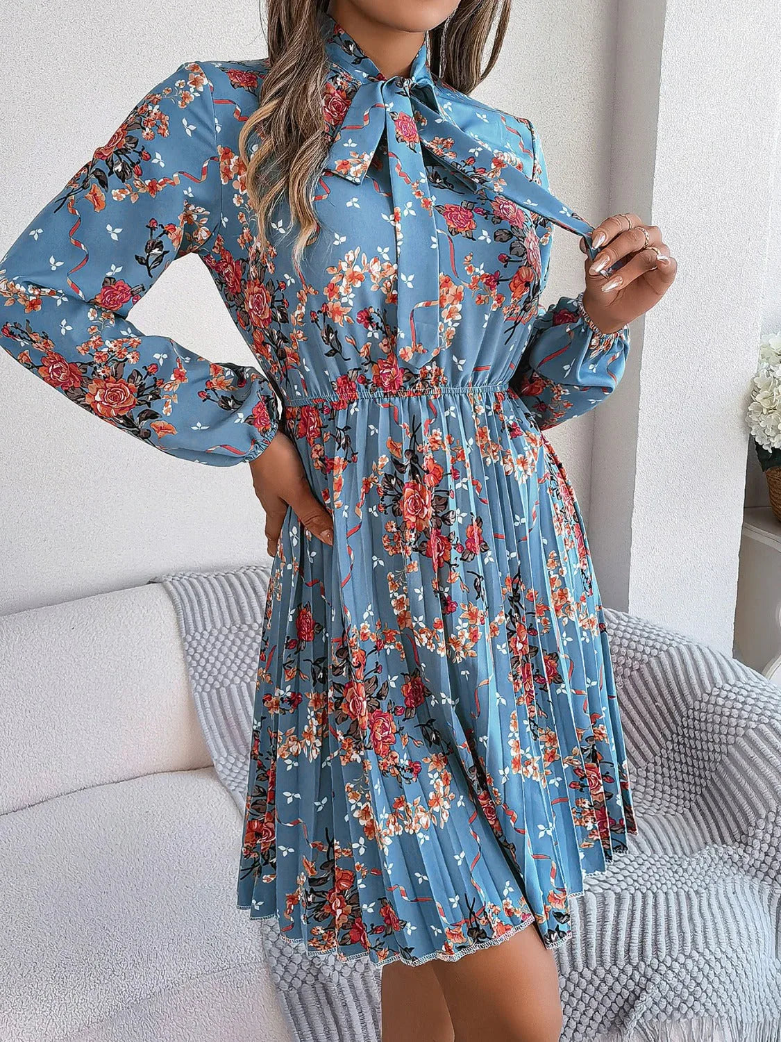 Vintage Pink Floral Pleated Dress - WEUXS