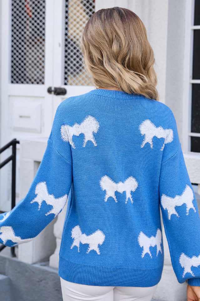 Bow Round Neck Dropped Shoulder Sweater | Dress In Beauty