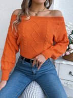 Khaki Off-Shoulder Cable Knit Sweater - View 8 | WEUXS