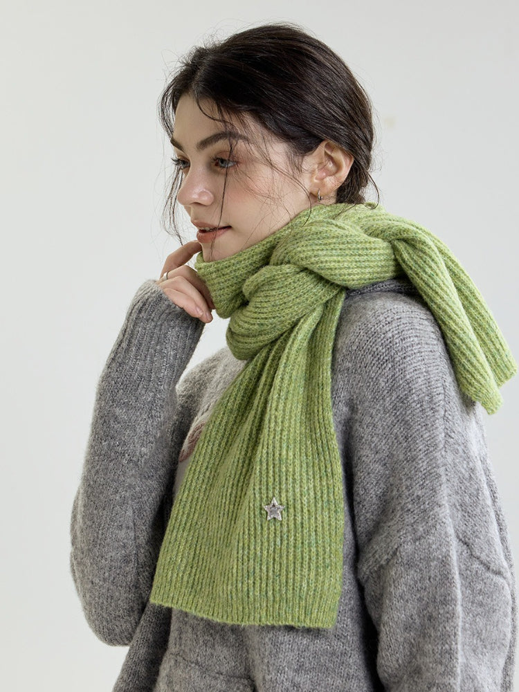 Y2K Star Accent Ribbed Knit Scarf