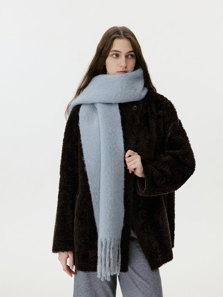 Soft Dusty Blue Wool Blend Scarf with Extra Long Tassels