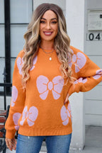 Women's crew neck knit sweater with bow print - View 21 | WEUXS