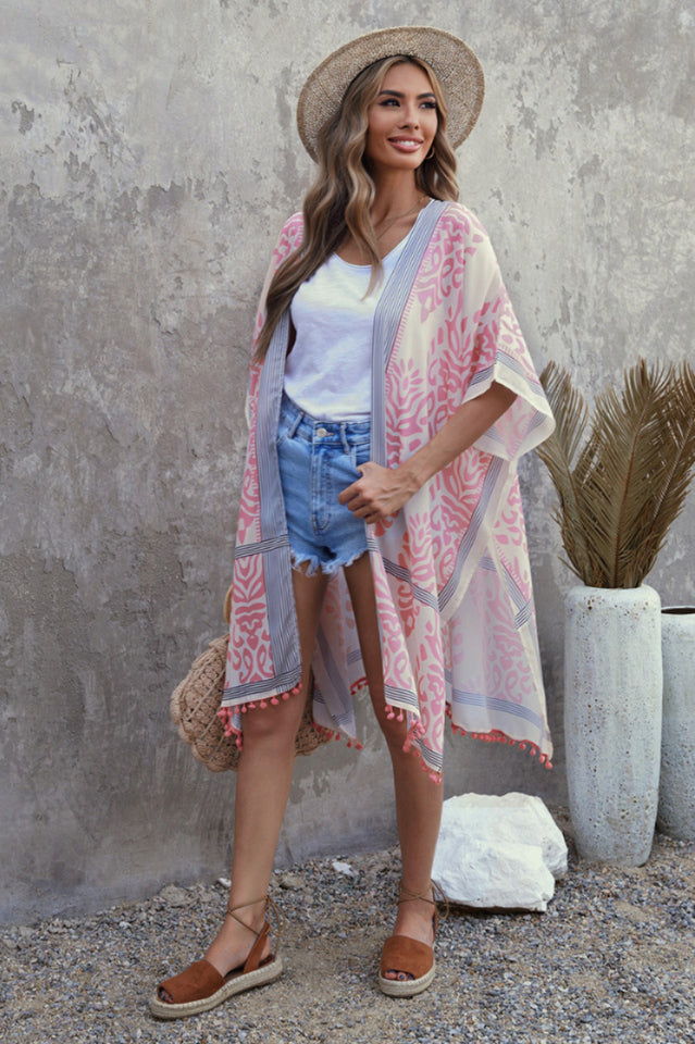Seaside Resort Cardigan Printed Pompom Kimono | Dress In Beauty