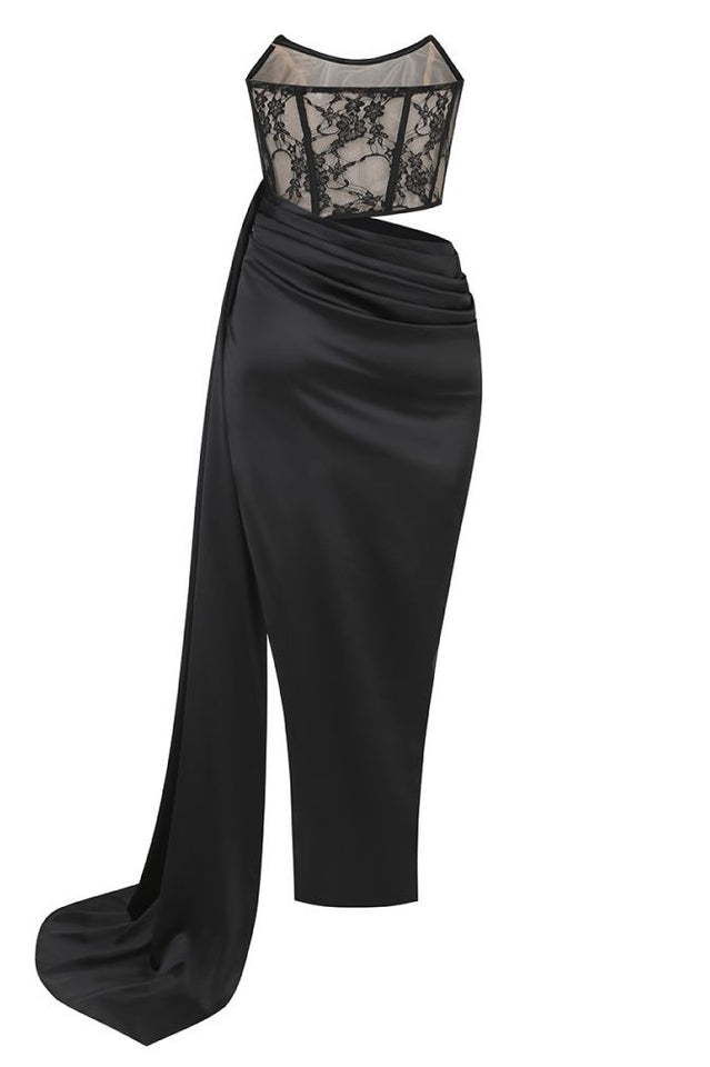 Callie Lace Satin Corset High Slit Gown | Dress In Beauty