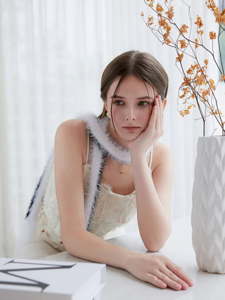 Black & White Faux Mink Skinny Scarf Secondary image