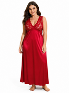Elegant Lace Trim V-Neck Full Length Nightgown