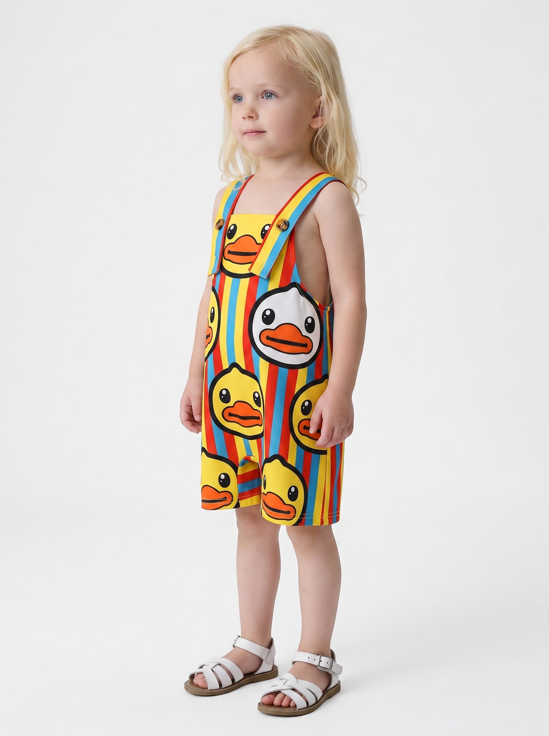 Toddler striped overalls set with duck print - View 5 | WEUXS