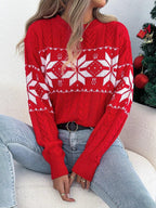 Green cable knit sweater with white snowflake pattern - View 12 | WEUXS