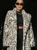 Aspen Chic Snow Leopard Faux Fox Fur Long Coat - WEUXS