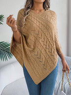 Cable Knit V-Neck Poncho Sweater - View 9 | WEUXS