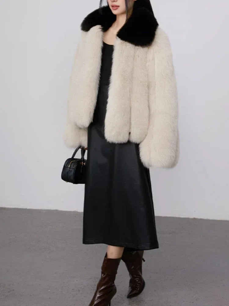 Back view of luxurious faux fur jacket