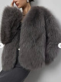 Luxe Grey Faux Fox Fur Cropped Jacket - WEUXS
