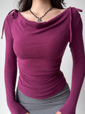 Cowl Neck Tie Shoulder Ribbed Knit Top - View 6 | WEUXS