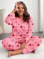 Plus Size Pink Heart Print Jogger Pajama Set - View 11 | WEUXS