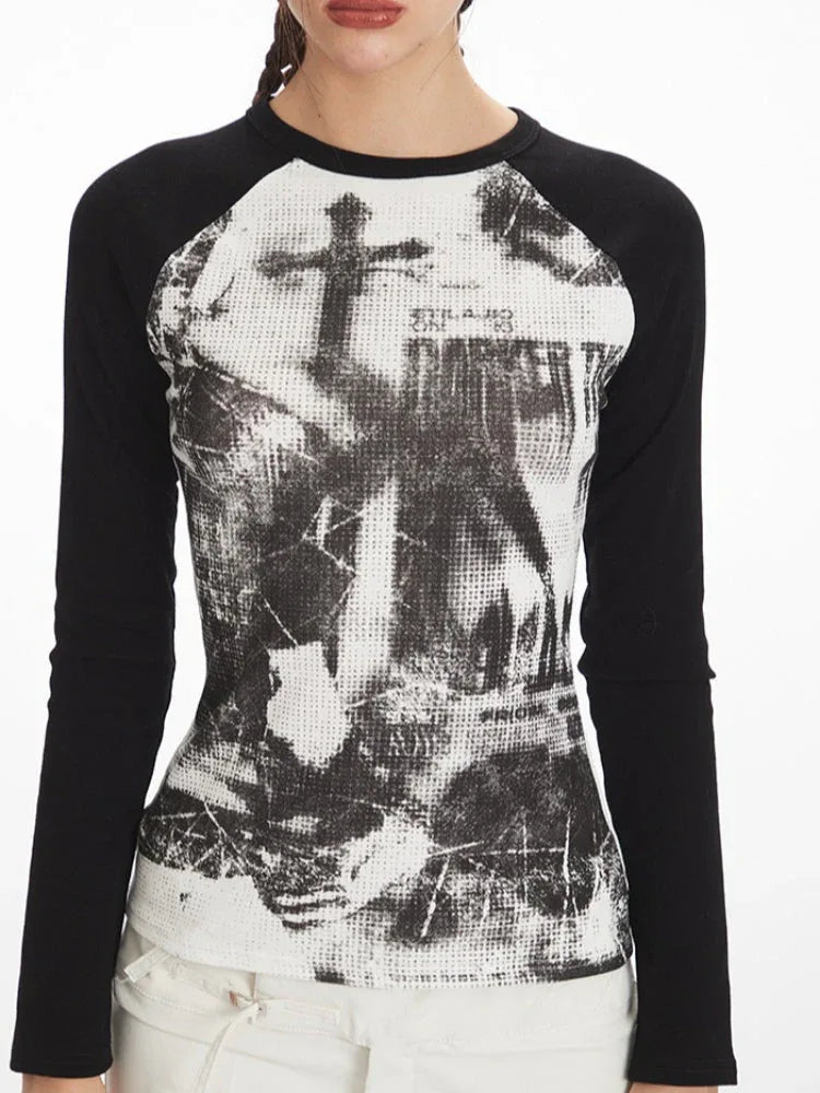 Y2K Grunge Aesthetic Graphic Raglan Tee - WEUXS