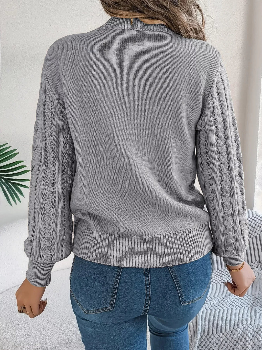 Women's Rust Cable Knit Sweater - WEUXS