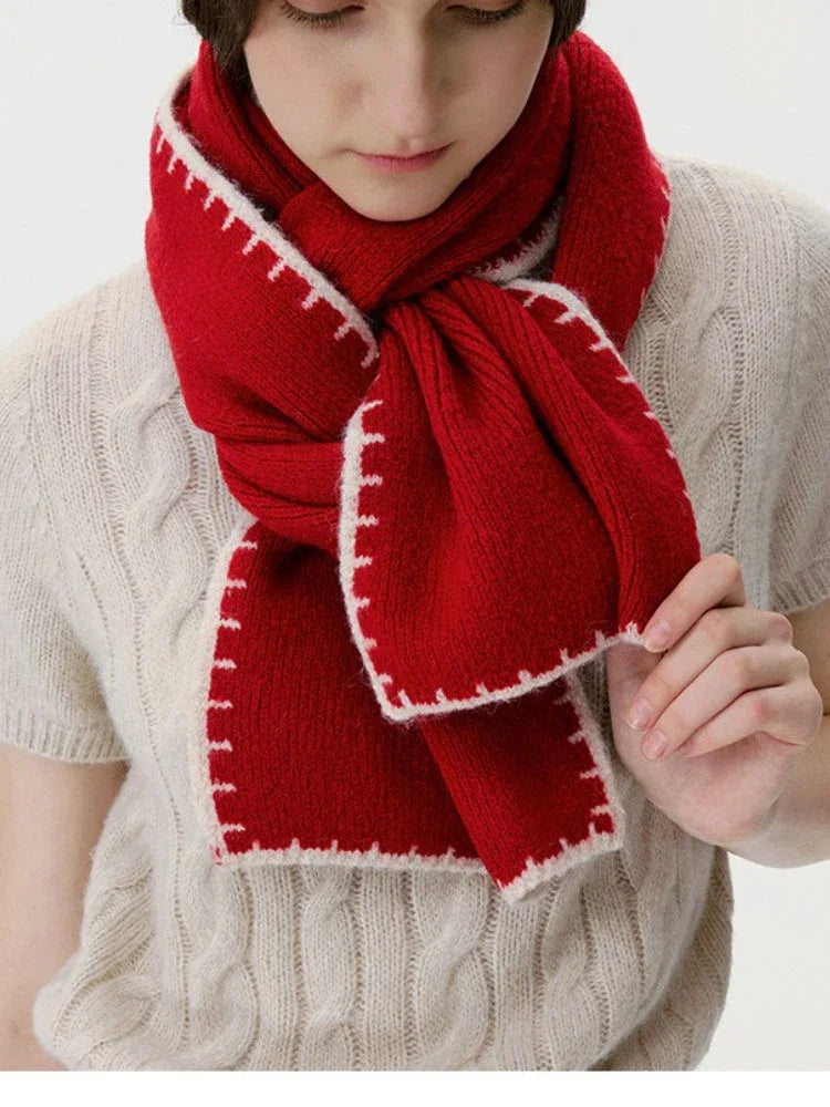 Detail of the blanket stitch edge on a winter scarf