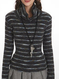 Striped mock neck long sleeve top - View 6 | WEUXS