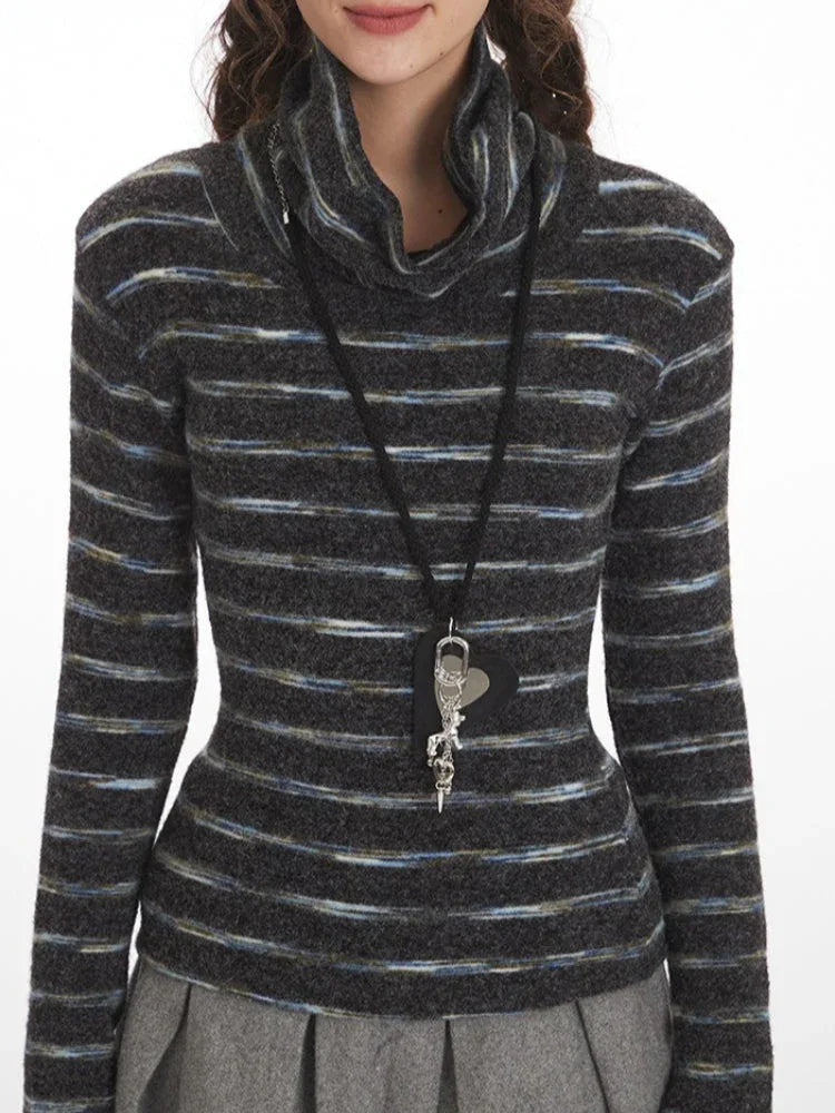 Striped mock neck long sleeve top - View 6 | WEUXS