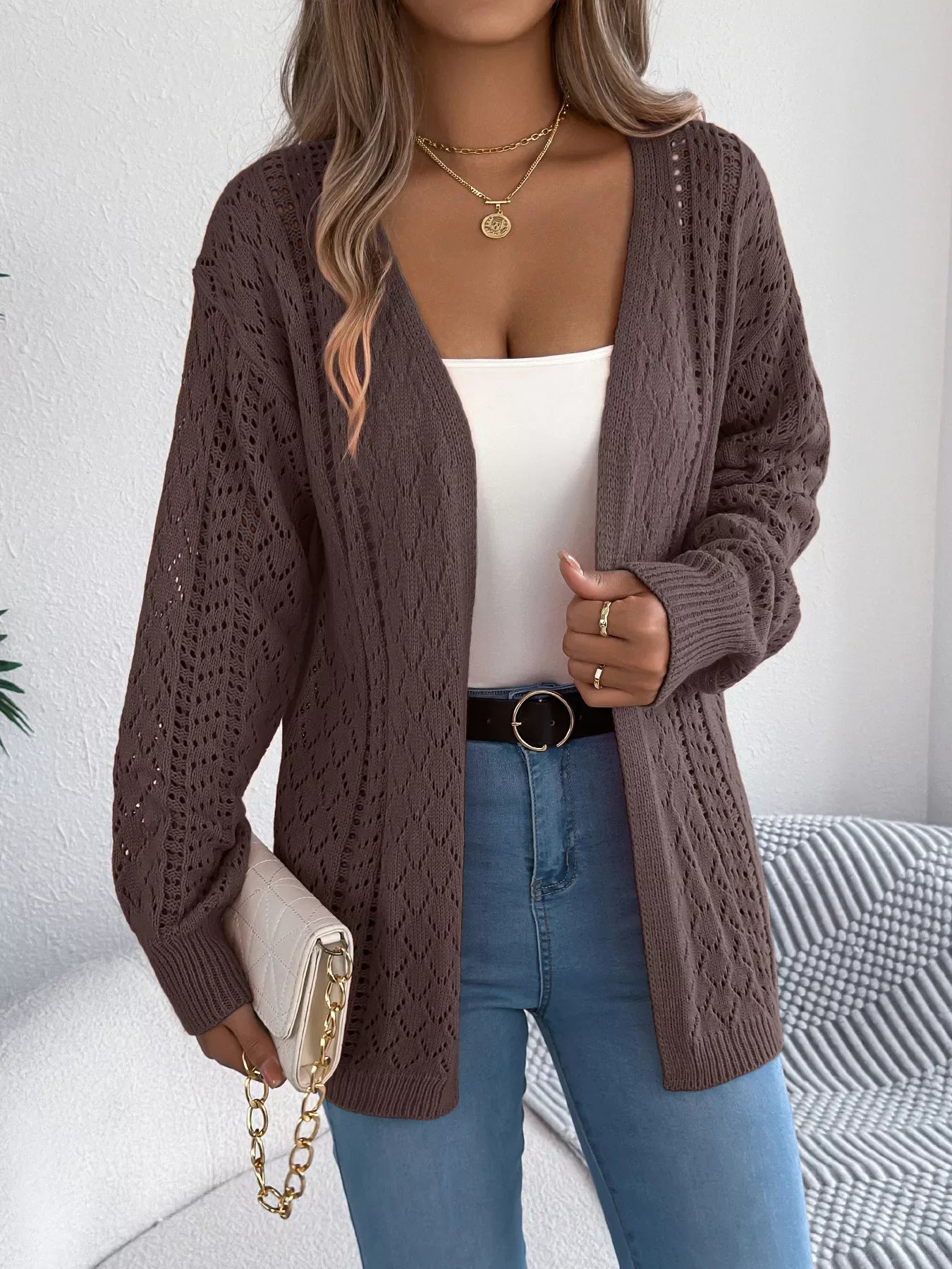 Pointelle knit cardigan - View 12 | WEUXS
