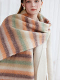 Oversized green gradient striped scarf with fringed edges - View 8 | WEUXS