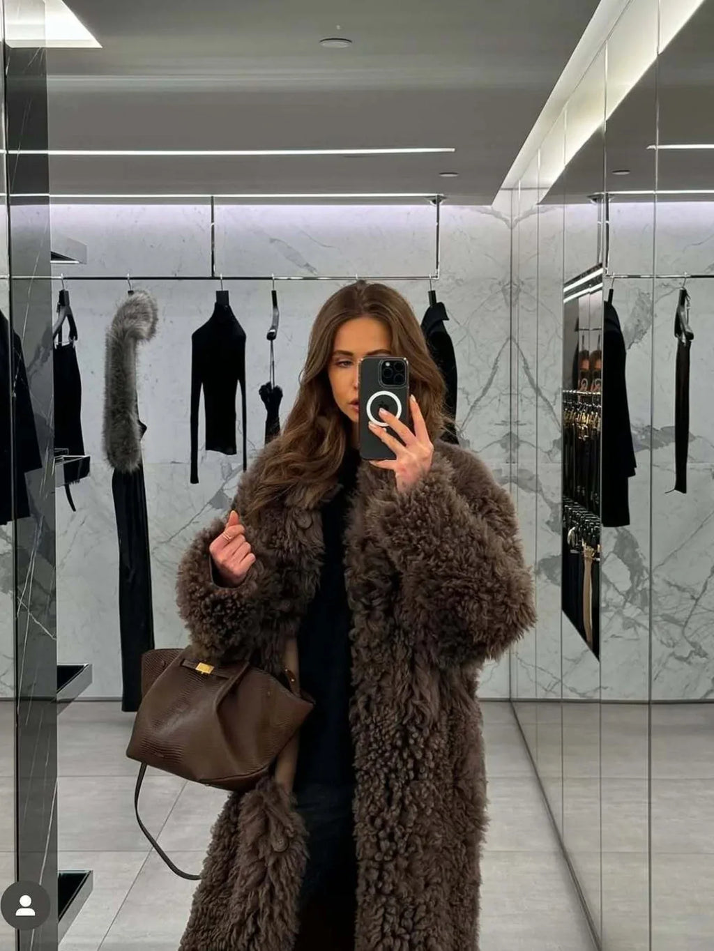 long brown faux fur coat - View 9 | WEUXS