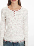 Ditsy Floral Long Sleeve Henley Top - View 6 | WEUXS