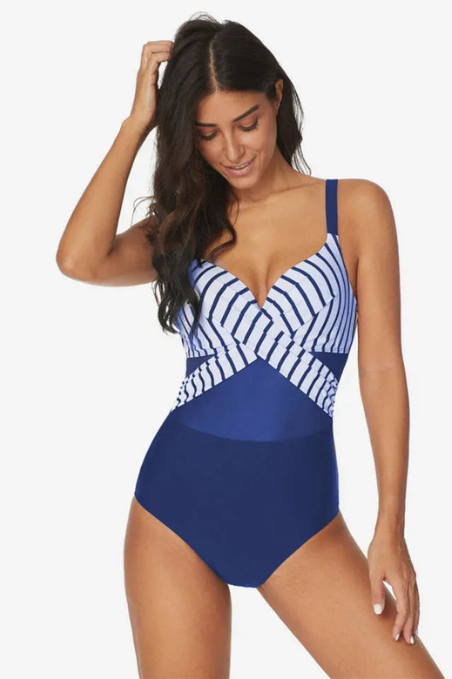One piece swimsuit with mesh inset and criss-cross neckline - View 6 | WEUXS