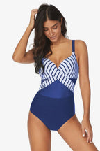 One piece swimsuit with mesh inset and criss-cross neckline - View 6 | WEUXS
