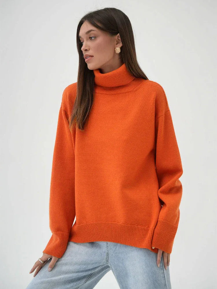 Classic Oversized High Neck Knit Sweater - WEUXS