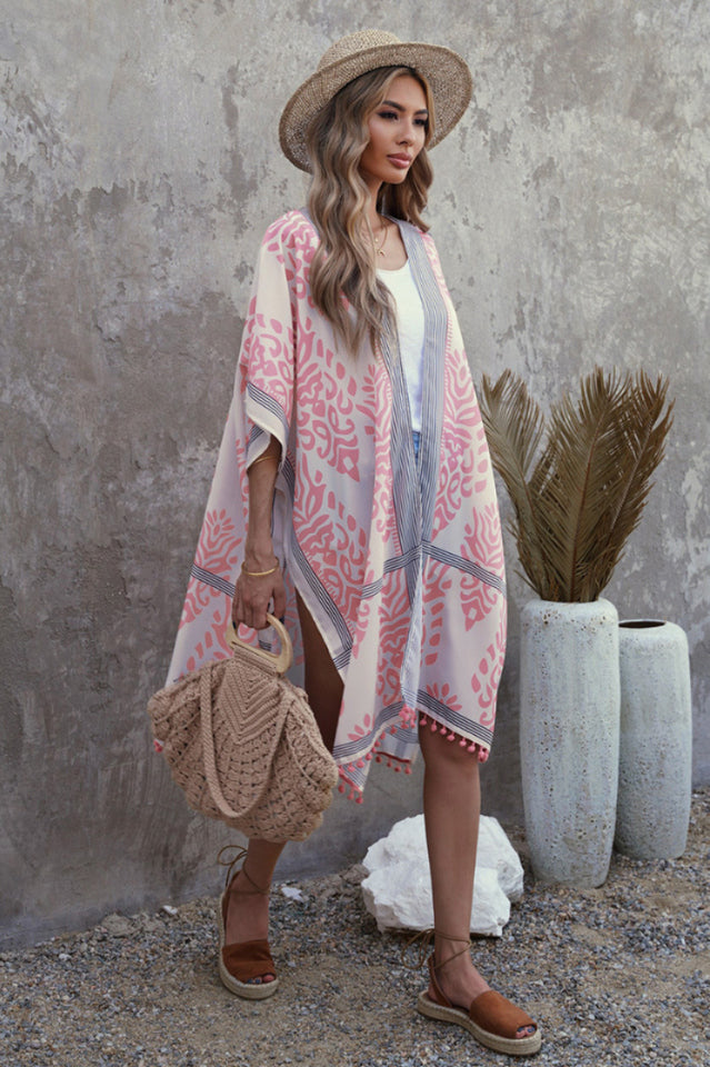 Seaside Resort Cardigan Printed Pompom Kimono | Dress In Beauty