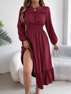 Emerald Green Ruffle Smocked Waist Maxi Dress - WEUXS
