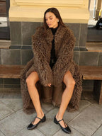 long brown faux fur coat - View 6 | WEUXS