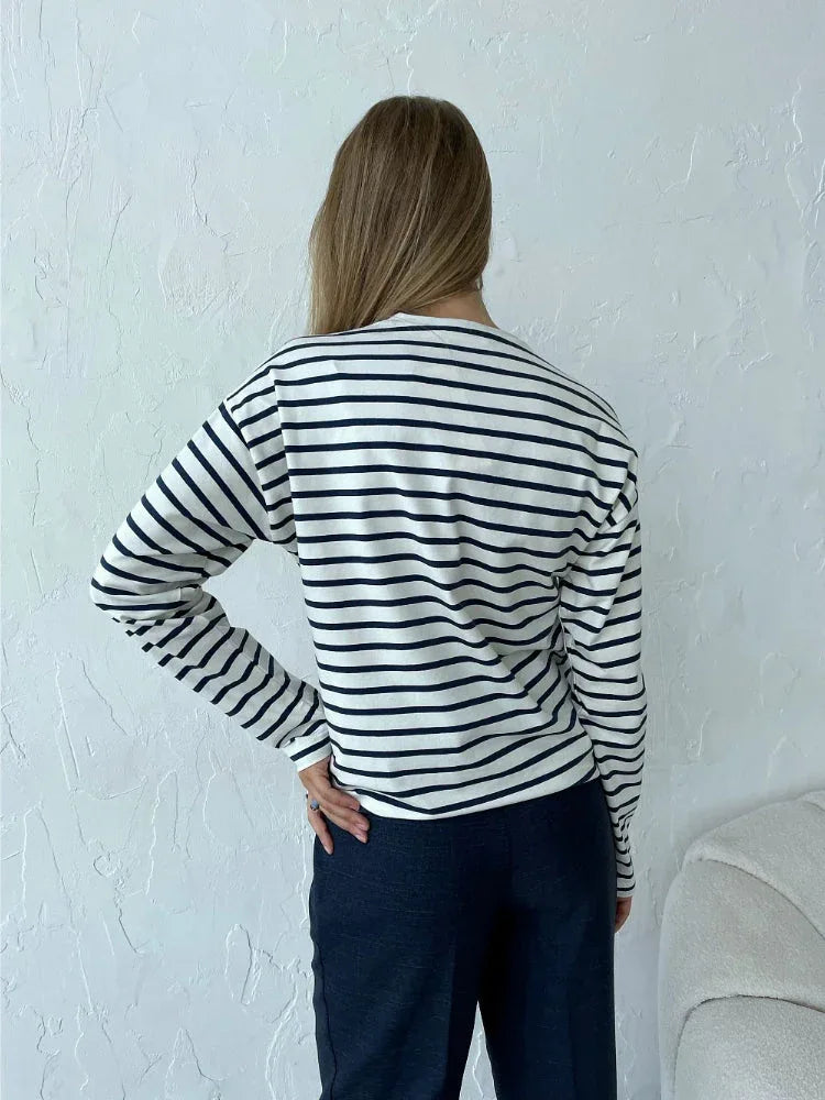 Classic striped long sleeve cotton t-shirt - View 10 | WEUXS