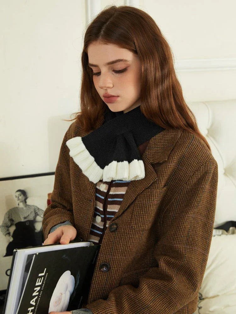 Ruffle Hem Color-Block Cross Scarf - WEUXS
