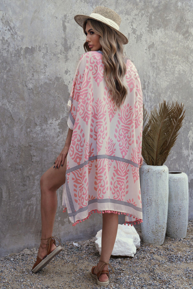 Seaside Resort Cardigan Printed Pompom Kimono | Dress In Beauty