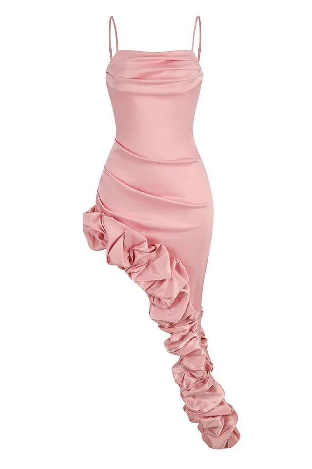Asymmetric Ruffle Midi Dress - View 19 | WEUXS