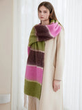 woman wearing a multi-colored striped oversized shawl scarf - View 9 | WEUXS