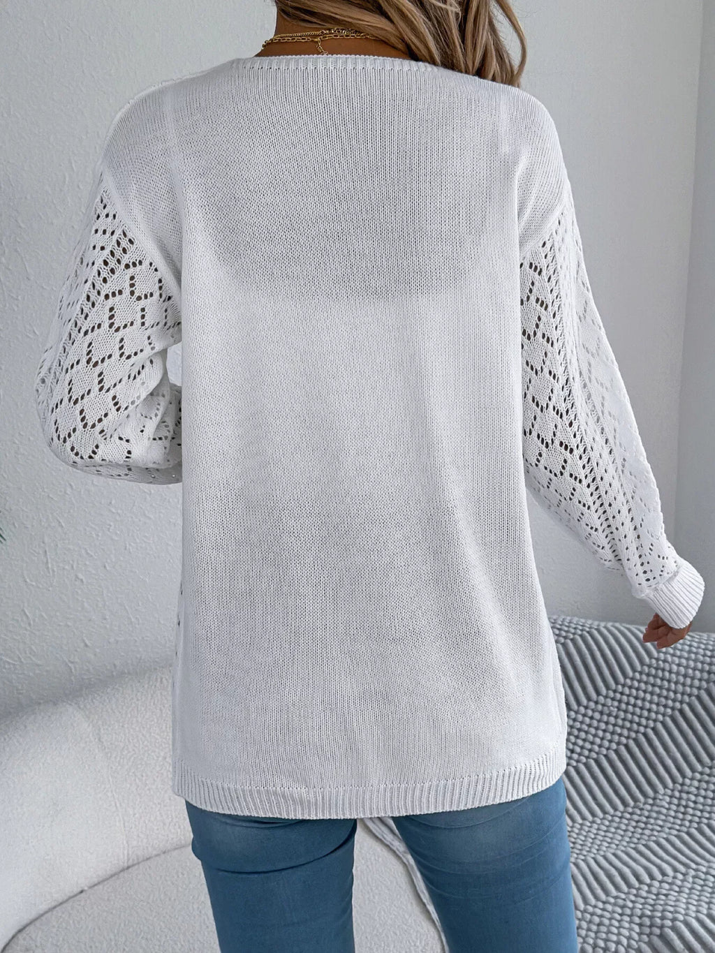 Orange Pointelle Knit Cardigan - WEUXS