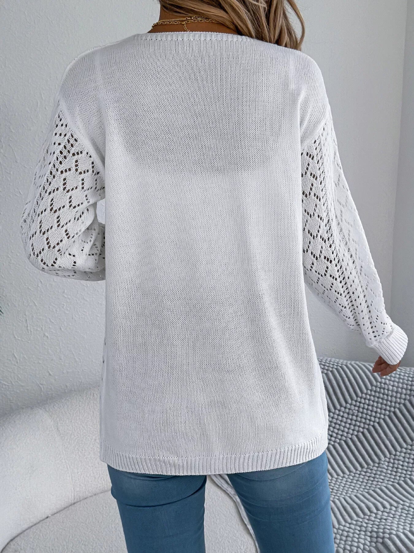 Orange Pointelle Knit Cardigan - WEUXS