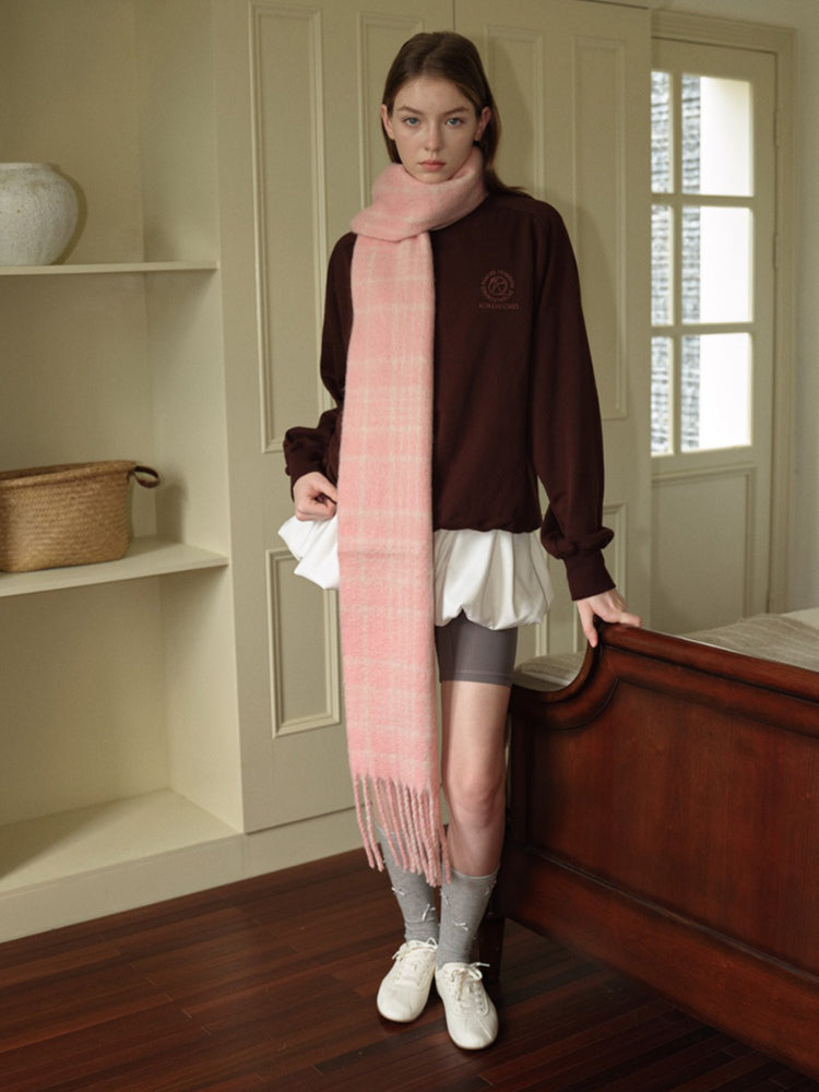 Plaid wool blend scarf with fringe trim - View 9 | WEUXS