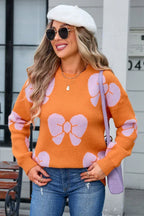 Women's crew neck knit sweater with bow print - View 23 | WEUXS