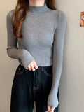 grey mock neck ribbed knit sweater - View 8 | WEUXS