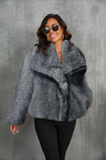Luxe Sage Grey Faux Fox Fur Coat - WEUXS