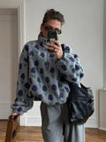 Vintage Floral Sherpa Half-Zip Pullover - WEUXS