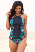 Leaf & Flower Print Ruched Tankini Set | Dress In Beauty
