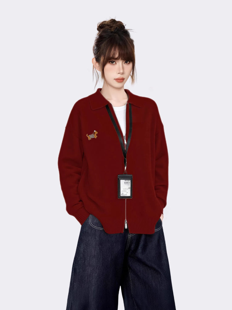 Oversized Dog Embroidered Zip Cardigan Secondary image